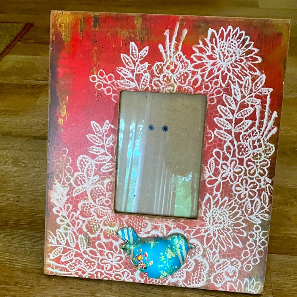 Artistic Red and Blue Floral Picture Frame
